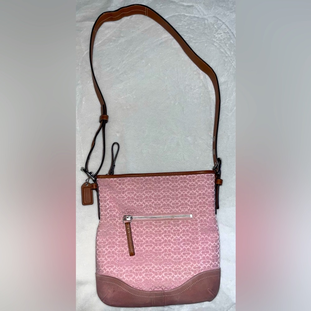 Coach Pink Jacquard Bag with Leather Suede